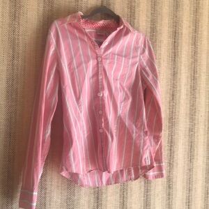 L.L. Bean Pink and White Striped Button-Up Blouse